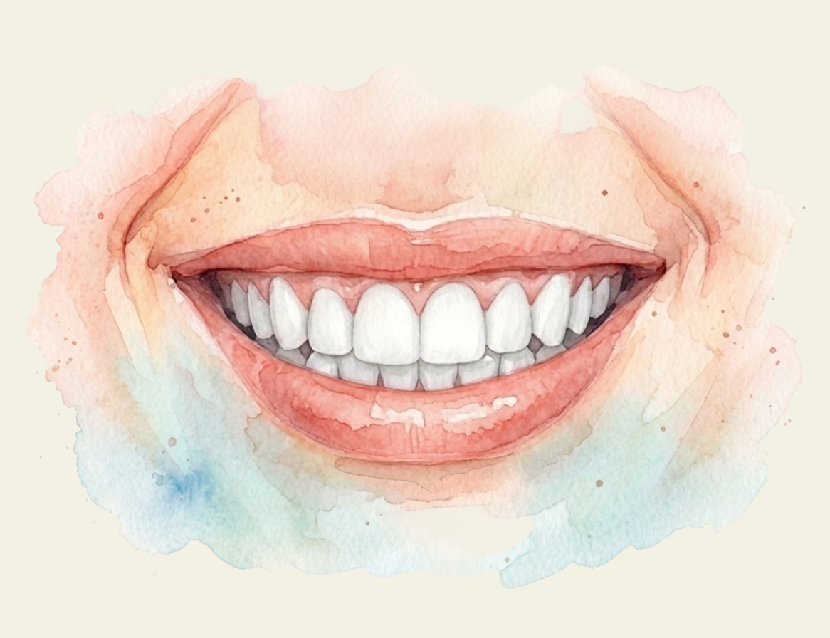 Aquarelle d'un sourire éclatant aux dents blanches
